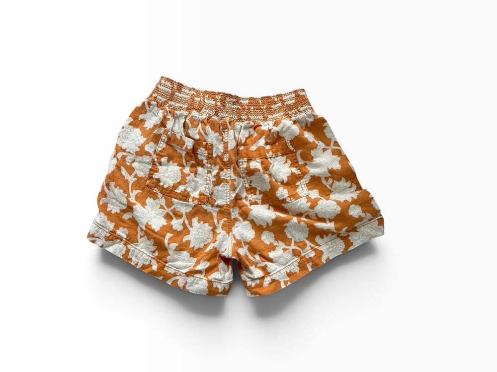 Briggs Floral Pull-On Shorts Size S Orange Linen Blend
